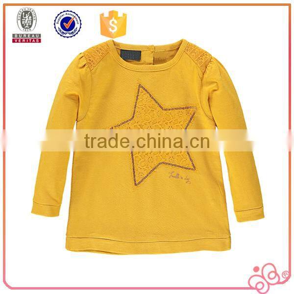 2016 star lace applique cute girl long tshirt middle east children wear