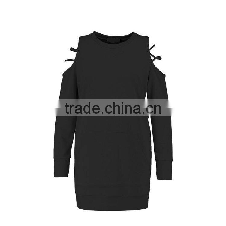 Kissmilk Fashion Plus Size Soild Cold Shoulder Women Dress Casual Hollow out Lace-up Long Sleeve Female Vestidos for Wholesale