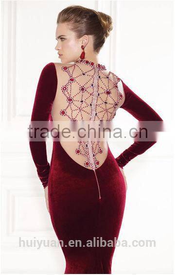 Wine Mermaid Long Sleeve Velvet Evening Dresses Bridesmaid Dress