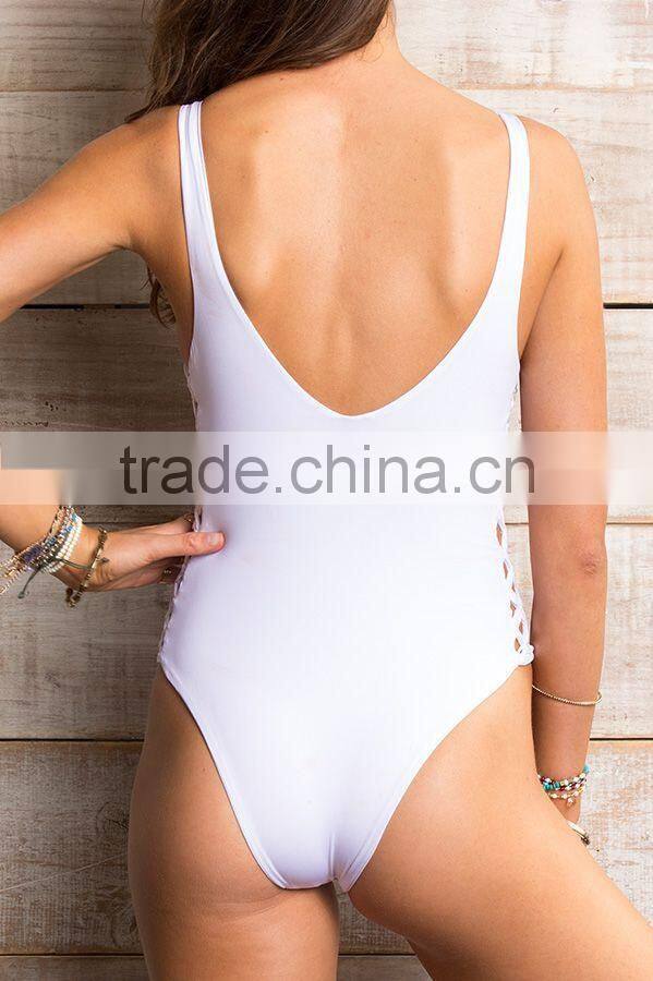 ladies white and side braid one-piece swimwear