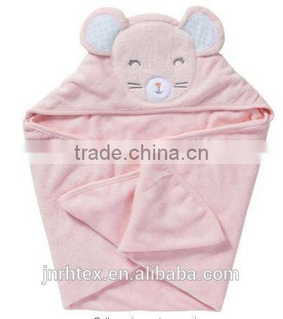 Eco-friendly applique terry bamboo hooded baby towel