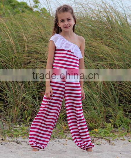 baby onesie Red & White Stripe Asymmetrical Jumpsuit for Toddler & Girls one shoulder young lady cotton romper