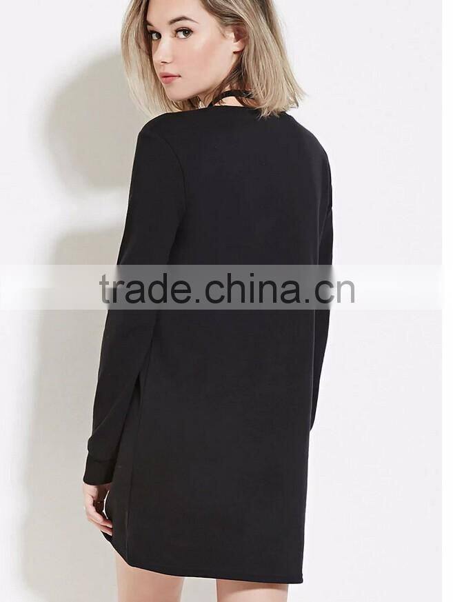 China wholesale long sleeves crewneck sweatshirt fashion longline graphic sweatshirt women 2016