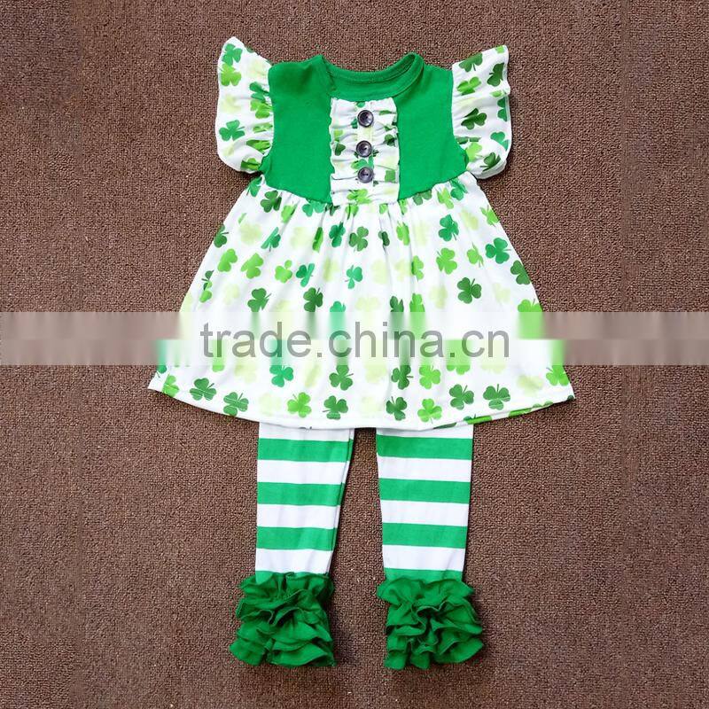 Boutique Children St. Patrick's Day Clothing baby girls shamrock 2 pcs clothes cute green clover tunic top and legging outfit