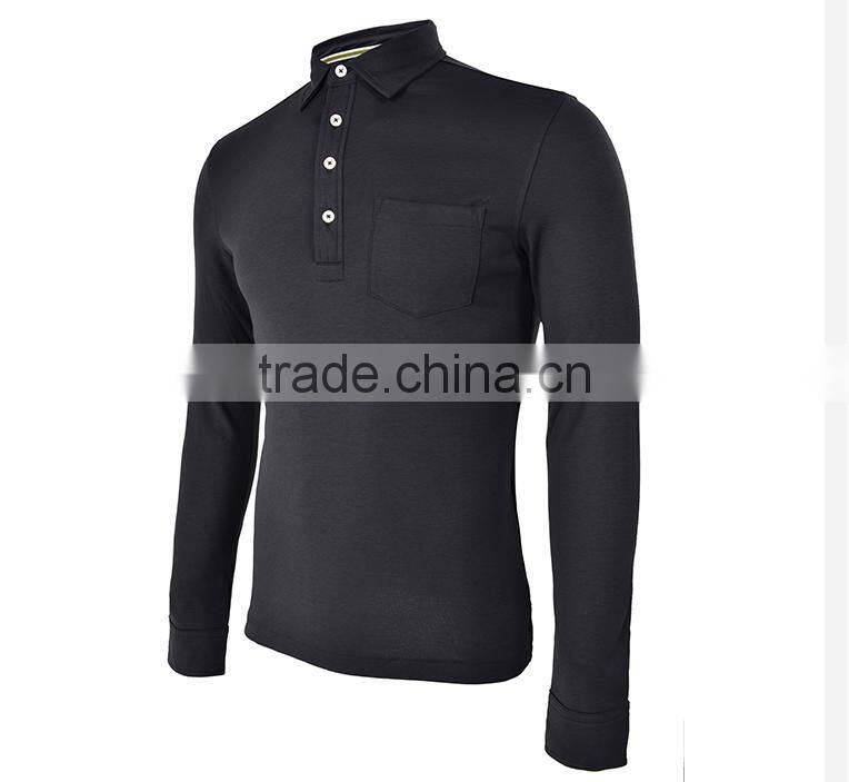 Mens new design wholesale long sleeve polo shirt with pocket