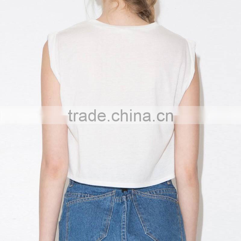 high quality sexy front shell printed sleeveless crop tops/t shirt