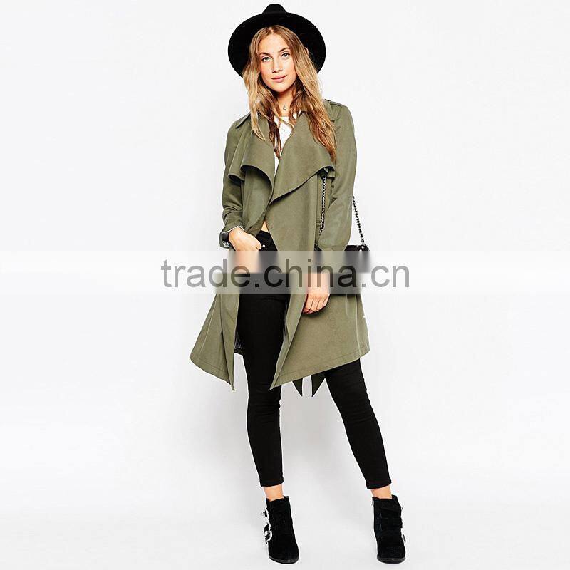 Autumn fashion leisure, big lapel, no buckle lace, slim, long windbreaker, coat, women's students