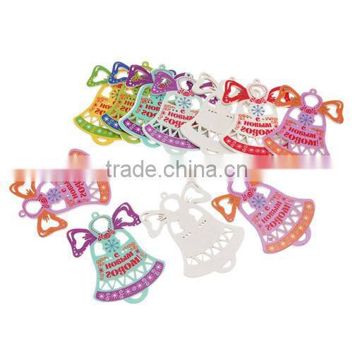 Mixed Christmas Jingle Bell Wood Charm Pendants 6.9cmx5.0cm