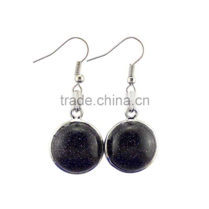 Turquoise Gold Dust Crystal Amethyst Natural Stone Round Drop Earrings