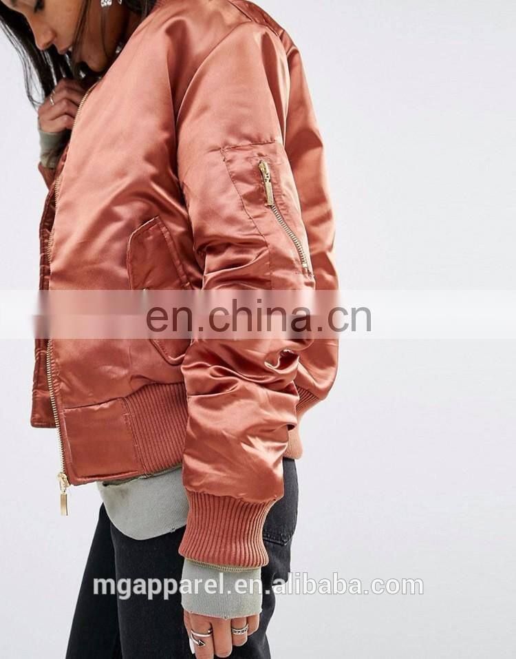 2017 High quality spring women custom satin plain bomber jackets