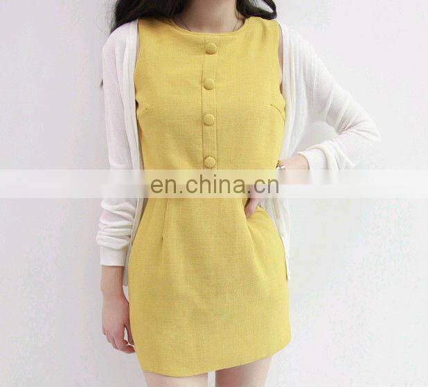 Wholesale ladies sleeveless yellow dress