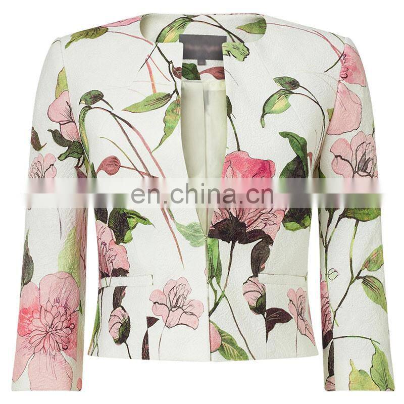 Spring fashion new european floral lady jacket long sleeve cotton elegant ladies fancy jacket