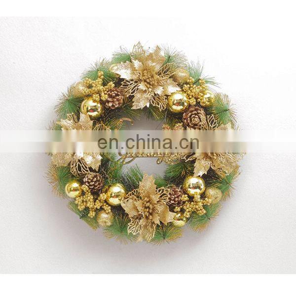 Pine Tree Leaves Christmas Wreath Door Decoration Holiday Wreath Circle Rattan Cane Hanging Decoration