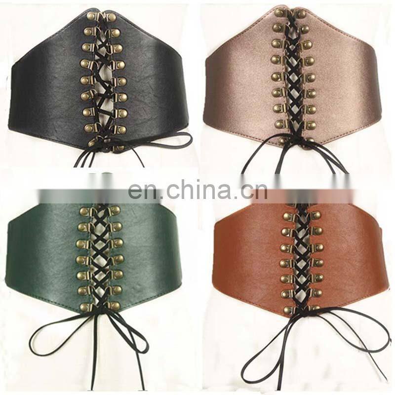 factory customize wholesale woman ladies metal mirror wide waist belt with chain