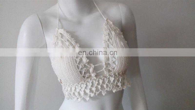 SUMMER CROCHET TOP Summer Festival Top Yoga Corset Hippie Knit White Lace Sexy Bra Halter Top