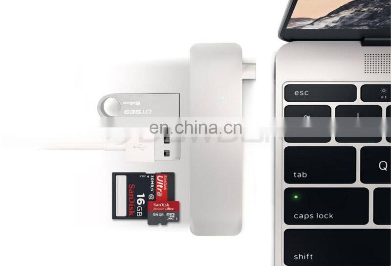 Aluminum Multi-Port Adapter Type-C USB 3.0 5 in 1 Combo Hub with USB-C Charging Port,2 USB 3.0 Ports, SD/Micro Card Reader