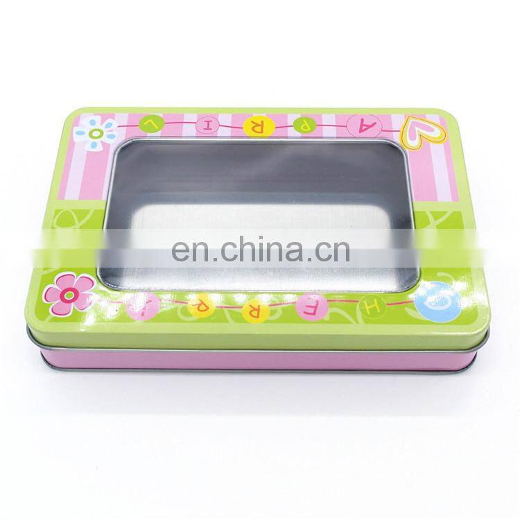 Cheap tin packaging box with pvc window on top for chocolate or tea or cake storage