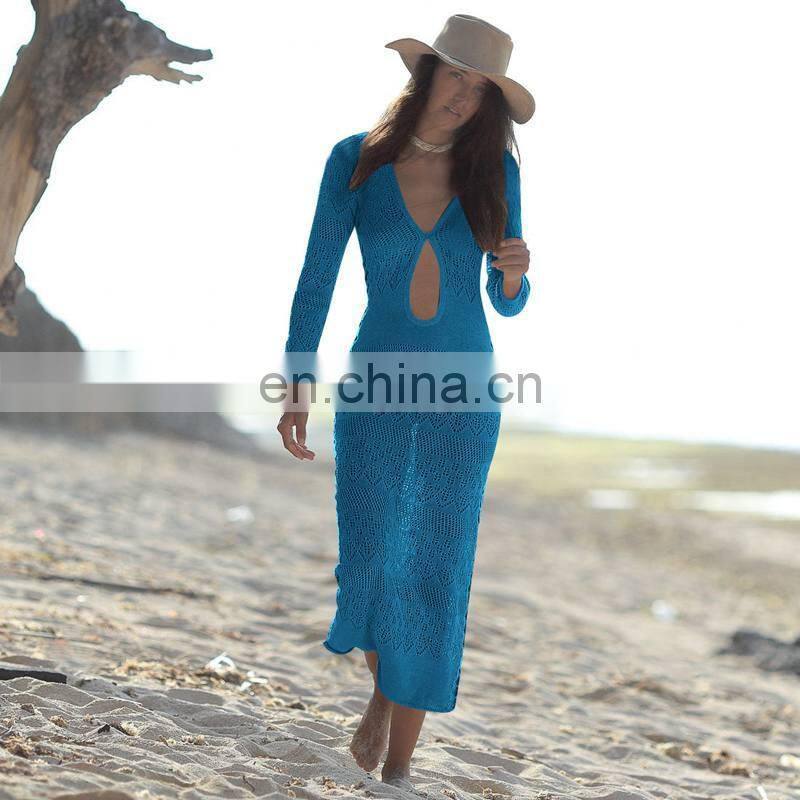 2019 Long crochet knitted beach cover ups swimsuit cover up beachwear woman swimwear