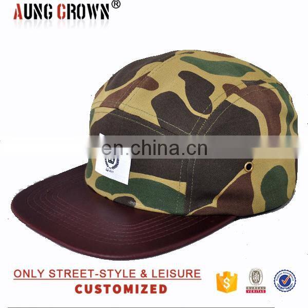 Promotional custom own printed pattern camo pattern 5 panel hats wholesale