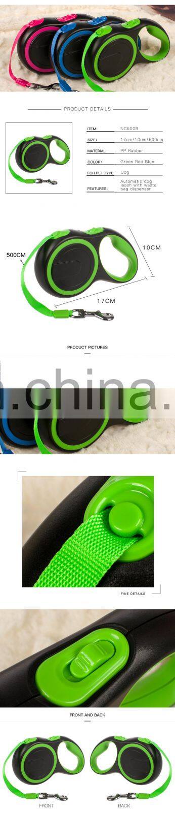 Manufacturer wholesale pink green blue plastic nylon automatic dog retractable leash