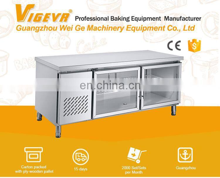 Stainless steel kitchen commercial display freezer 2 doors counter table top freezer