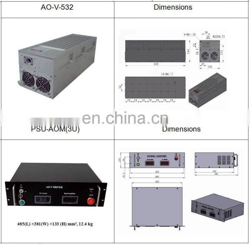 300uJ 8W 532nm DPSS Green AOM Q-Switched Laser