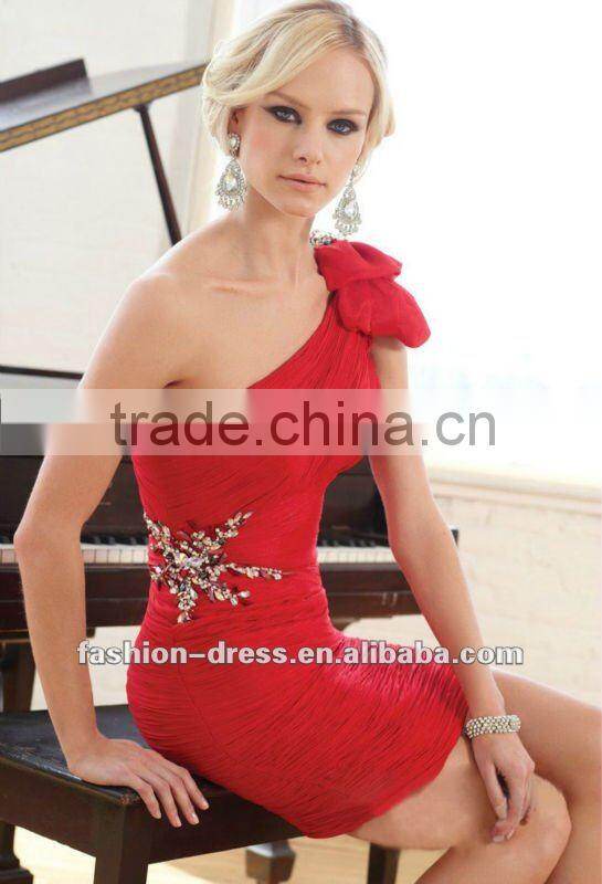 Charming Red Sexy Slim One-shoulder Party Dress Cocktail Dress