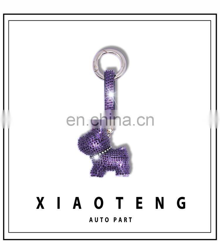 Christmas gift flash crystal Rhinestone cute dog pendant key chain creative sparkling complete with diamond dog keys