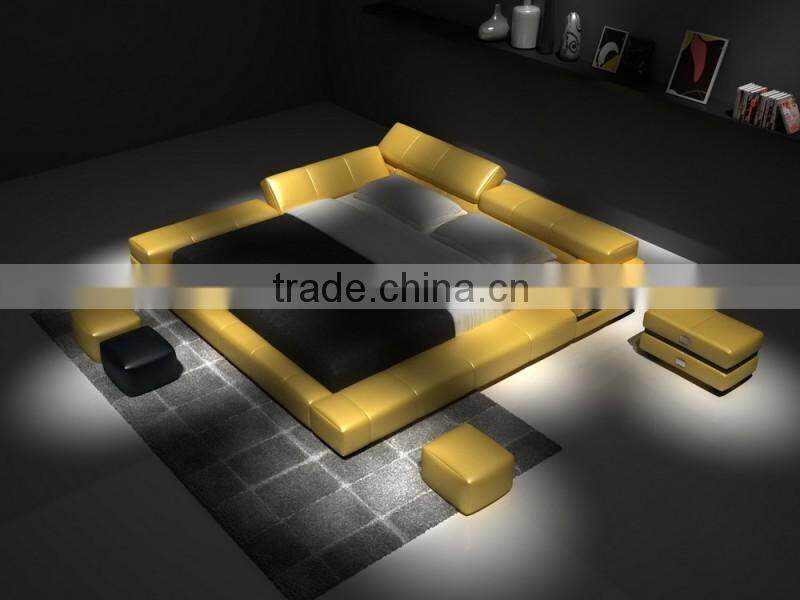 Luxury white leather hotel bed with high headboard