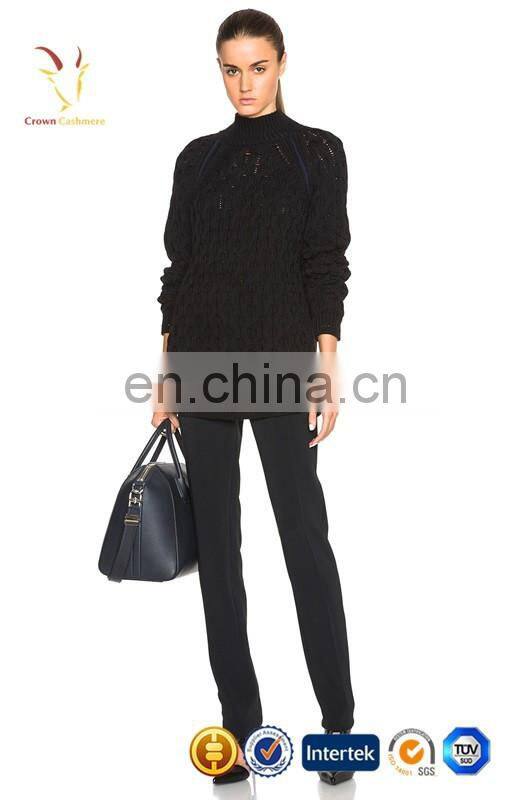 Back Open Placket Cable Knitted Sweater Women Pullover