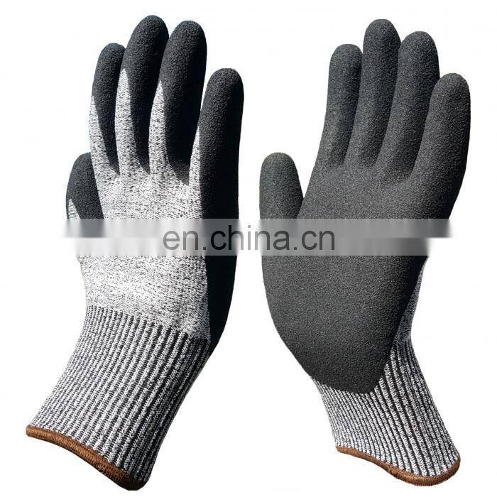 High Performance Cut Level 5 13G HPPE Sandy NItrile Double Dipped Cut Resistant Safety Work Gloves