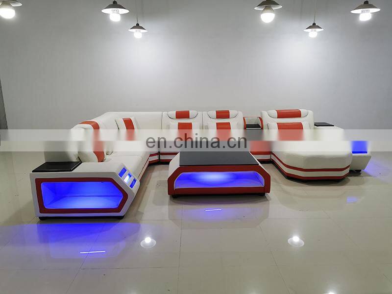 modern white leather sectional sofa set furniture coffee table tv stand sofa living room furniture with led light