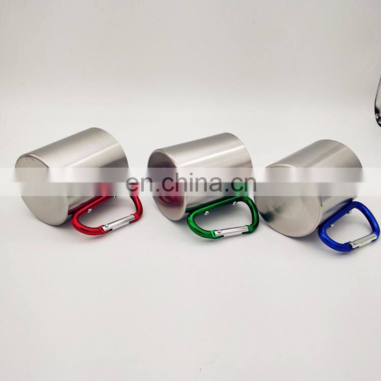 High Quality 220ML Double Walled Stainless Steel Mug with Carabiner Handle