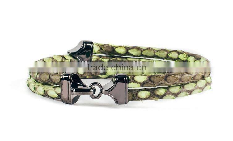 High Quality Cool Silver Skull Hasp Black and White Genuine Python Skin Leather Bracelet for men or women