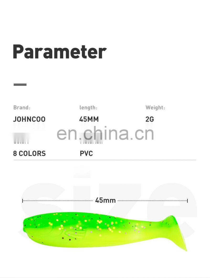 JOHNCOO Small Realistic Double Color 45mm 2g Fishing Soft Bait 10pieces Bag