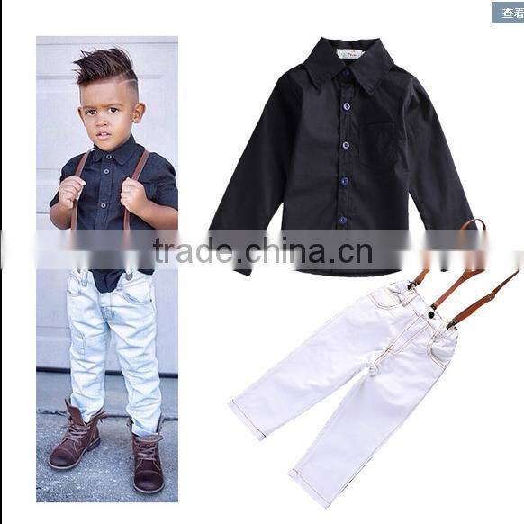 Foreign Trade Children Wholesale F 1737 Spring Autumn New Style Boy Straps Child Suit Shirt+Straps +Pants 3pcs Sets