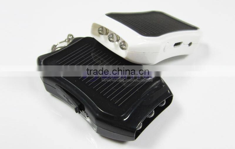 300LM High Light 1200mah Solar Battery 3 LED Flashlight with Keychain