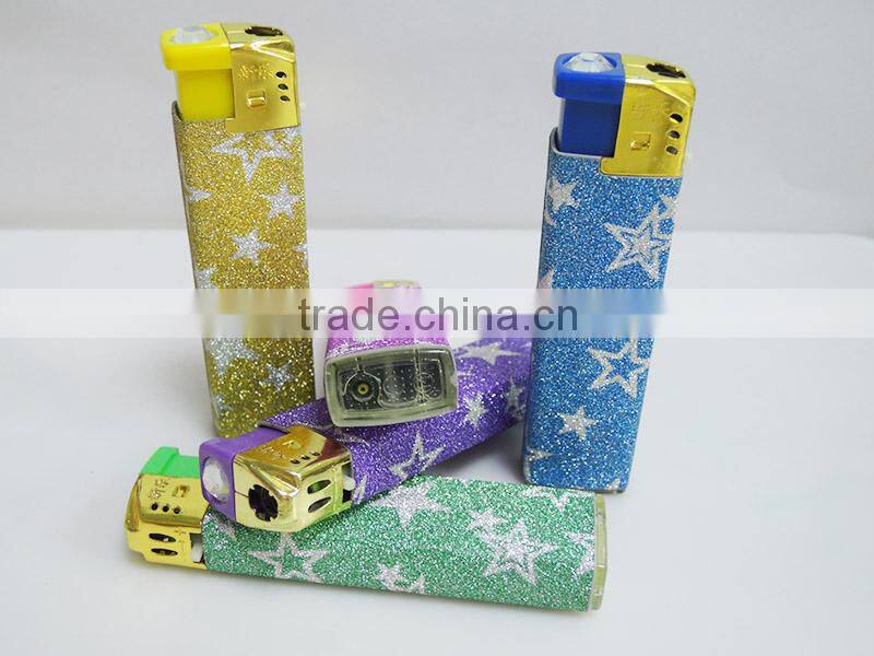 Latest diamond ignition gold head windproof electronic cigarette custom sticker lighter