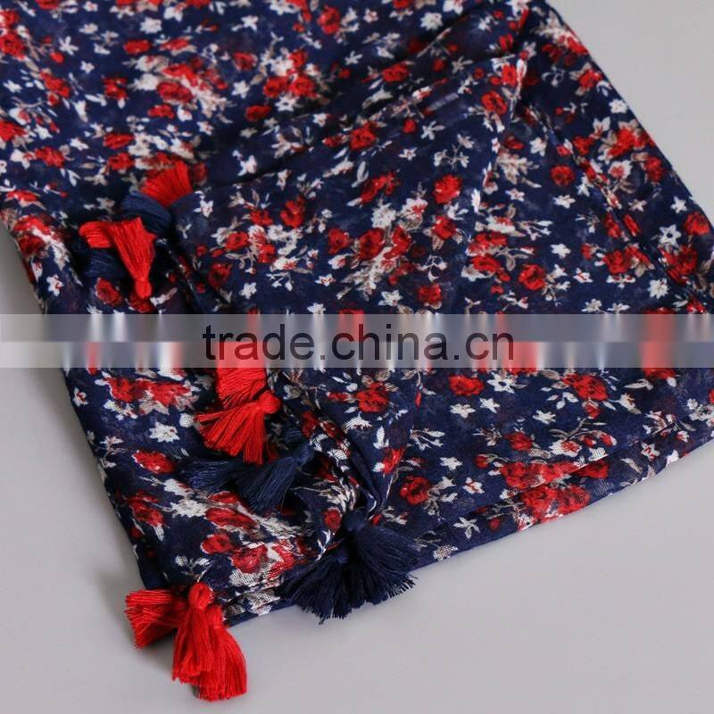 Elegant Small Flowers Printed High Density Voile Women Summer Head Scarf