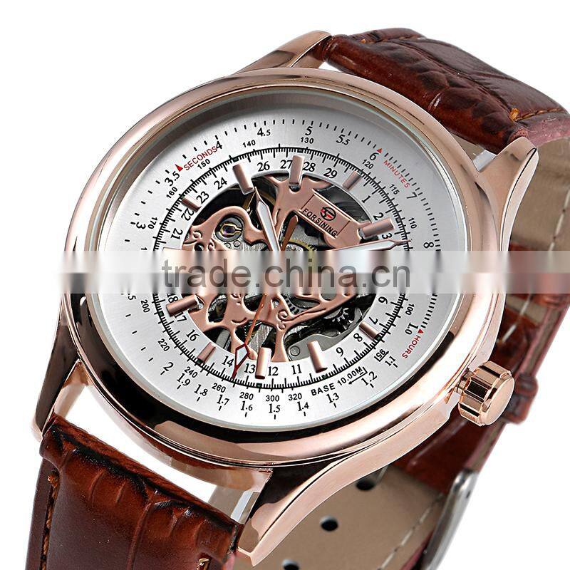 2015 Luxury Watches Men White Face Leather Skeleton Watch WM403