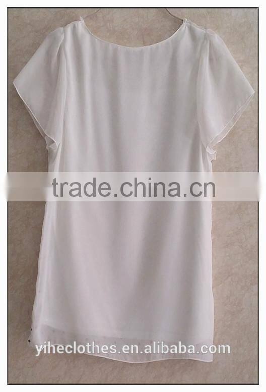 Simple wave point chiffon T-shirt O-neck girls t-shirt
