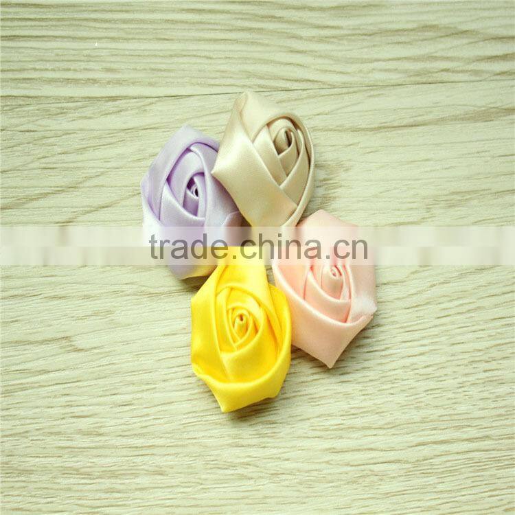 2pcs Shabby Chic Baby Doll lavender grey Satin Ribbon Rose Flower Applique Hair Bow