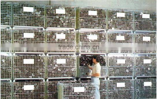 Folding industrial galvanized folding mesh box wire storage cage with wheels