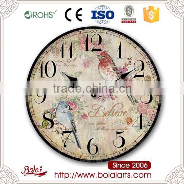 Two birds branches wtite believe widely used mdf clock for hall
