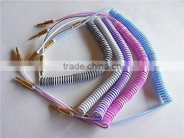 wholesale audio /DC3.5MM transparent spring cable with metal connector