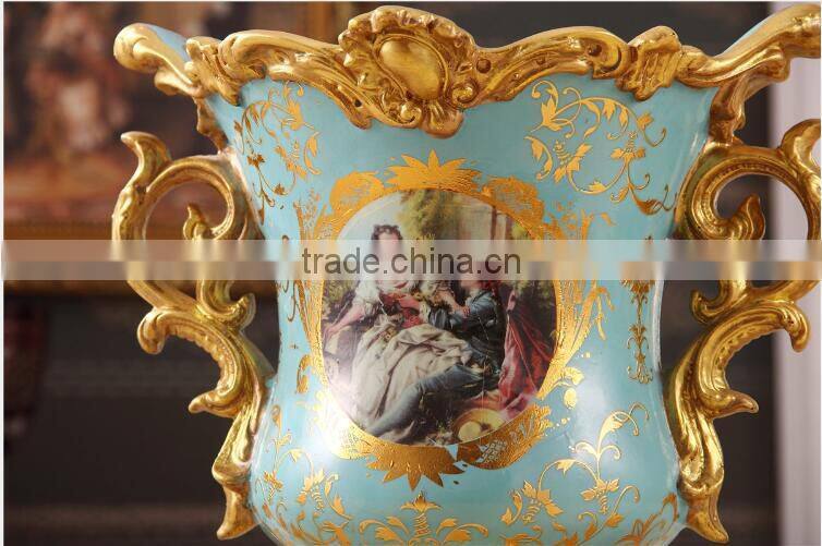 Antique brass European porcelain flower pots for home deco