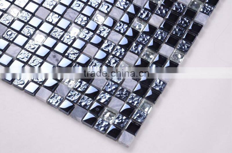 SD020 hot sale 15*15 square stone mix glass backsplash tile mosaic