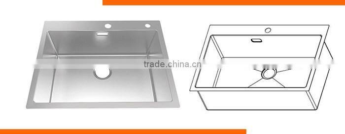 New Design 770*496mm Cutout Size R10/R0 square SUS 304 Kitchen Sink