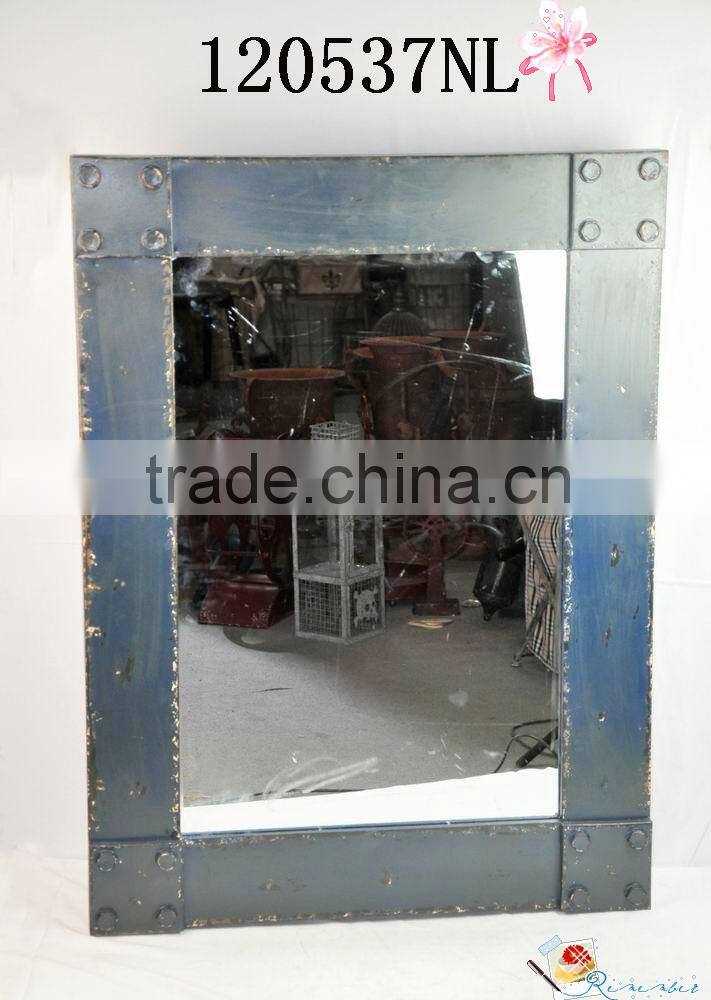 Antique decorative squares metal framed wall mirror with small steel balls designs at sides