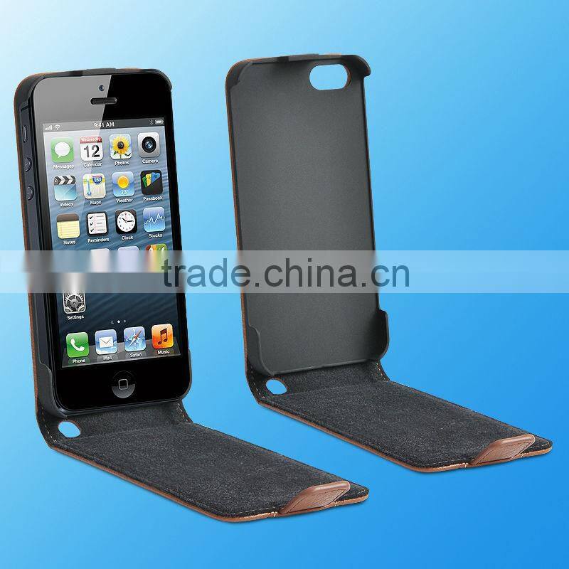 for iPhone 5 brown color real leather flip Case